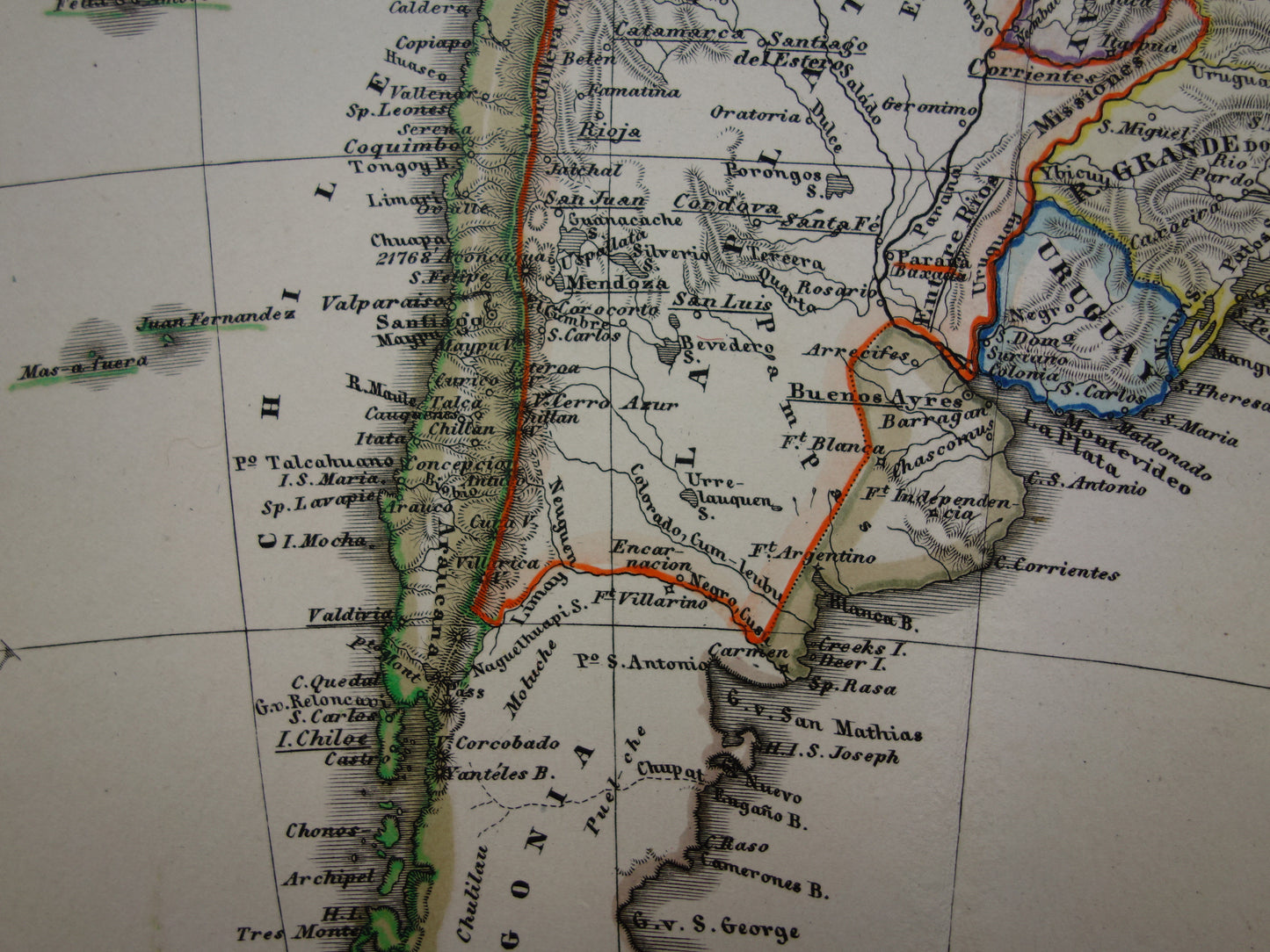 ZUID-AMERIKA Oude kaart van Zuid-Amerikaans continent in 1860 originele antieke Duitse handgekleurde landkaart poster Brazilië Patagonië Chili met jaartal