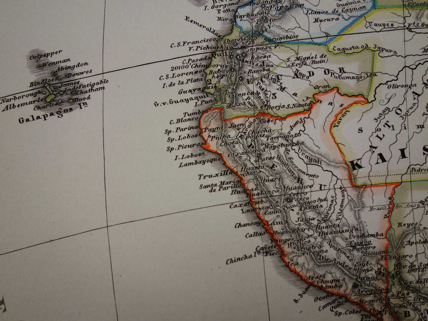 ZUID-AMERIKA Oude kaart van Zuid-Amerikaans continent in 1860 originele antieke Duitse handgekleurde landkaart poster Brazilië Patagonië Chili met jaartal