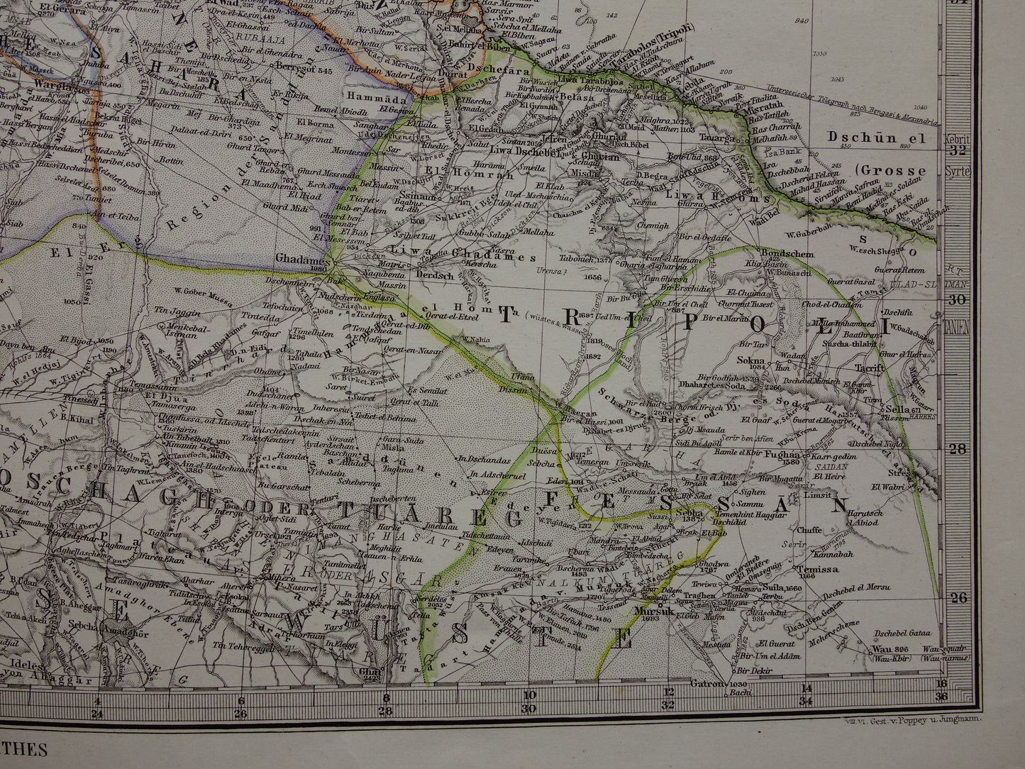 Noord-Afrika oude landkaart van westelijk deel Middellandse Zeegebied uit 1877 originele antieke Duitse kaart van Marokko Algerije Italië Spanje