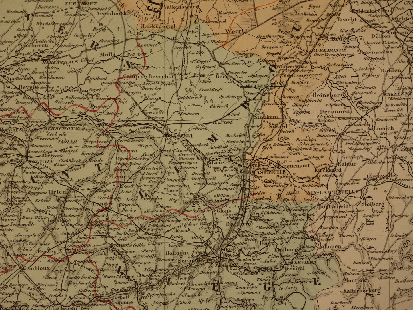Grote Oude landkaart van Nederland en België 1878 originele antieke zeer grote kaart poster
