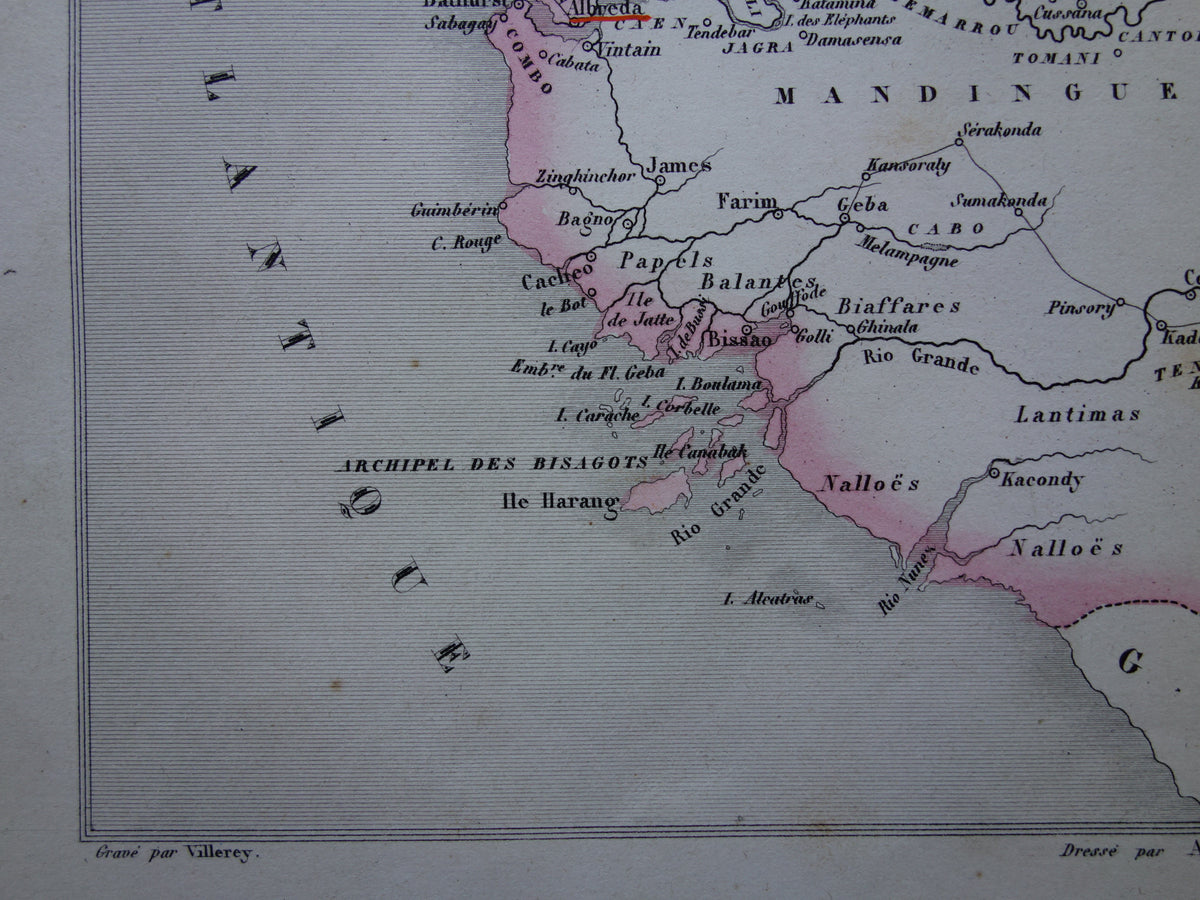 Senegal Oude kaart van Senegal uit 1851 Originele antieke landkaart Gorée Dakar
