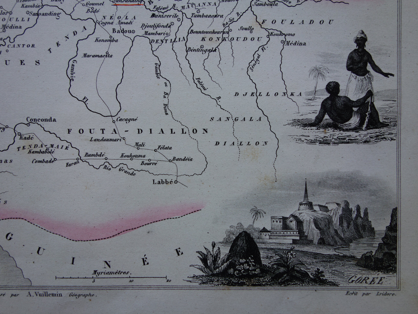 Senegal Oude kaart van Senegal uit 1851 Originele antieke landkaart Gorée Dakar