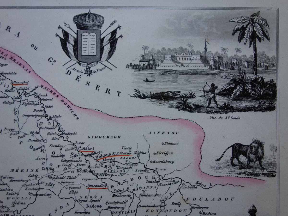 Senegal Oude kaart van Senegal uit 1851 Originele antieke landkaart Gorée Dakar