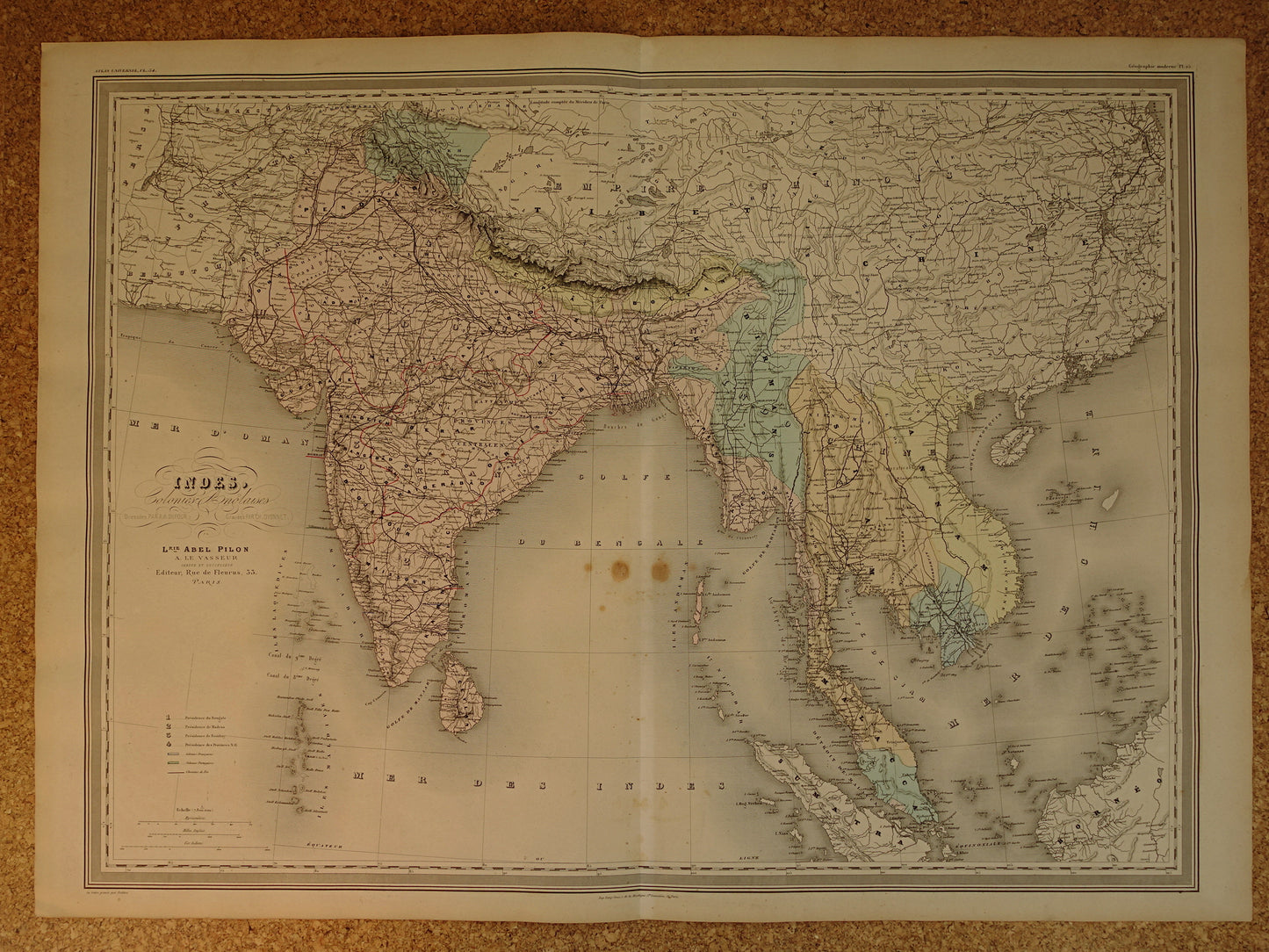 INDIA antieke kaart van India en Zuidoost Azië 1880 originele grote oude landkaart Sri Lanka Thailand Burma Nepal Vietnam vintage poster