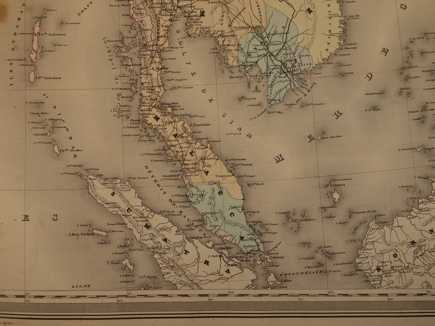 INDIA antieke kaart van India en Zuidoost Azië 1880 originele grote oude landkaart Sri Lanka Thailand Burma Nepal Vietnam vintage poster