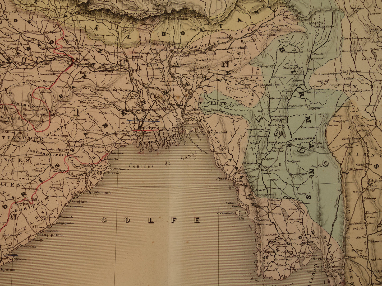 INDIA antieke kaart van India en Zuidoost Azië 1880 originele grote oude landkaart Sri Lanka Thailand Burma Nepal Vietnam vintage poster