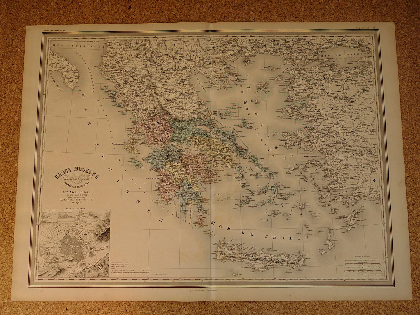 GRIEKENLAND grote oude landkaart van Griekenland 1880 Prachtige originele handgekleurde antieke kaart