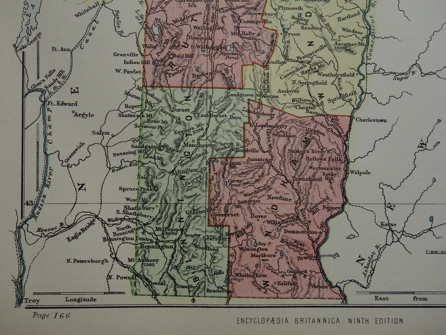 VERMONT Antieke landkaart van de staat Vermont 1888 originele oude kaart Montpelier Burlington Colchester VS te koop
