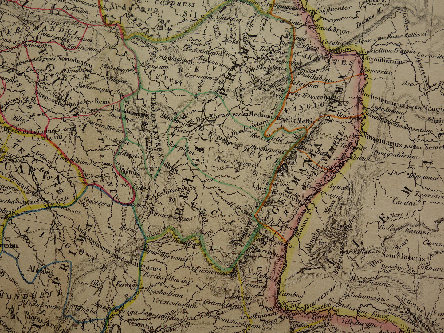 Limes oude historische landkaart van Romeinse Rijk in Nederland België en Frankrijk 1842 originele antieke kaart Gallië grens Rijn