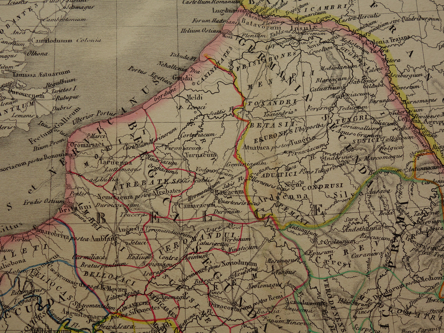 Limes oude historische landkaart van Romeinse Rijk in Nederland België en Frankrijk 1842 originele antieke kaart Gallië grens Rijn