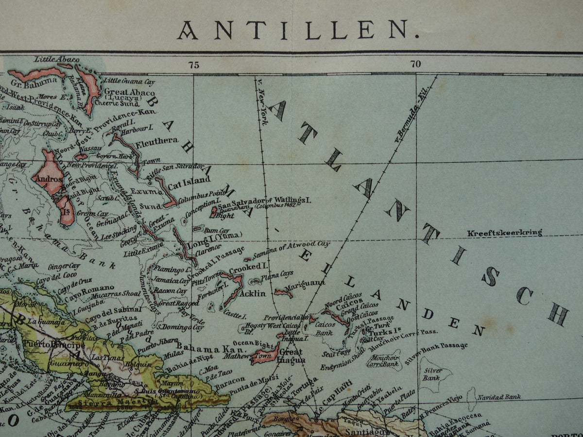 Alte Karte der Karibik von 1905, originale antike Karte der Karibik, Antillen, Karibikinseln zu verkaufen: Kuba, Aruba, Curaçao