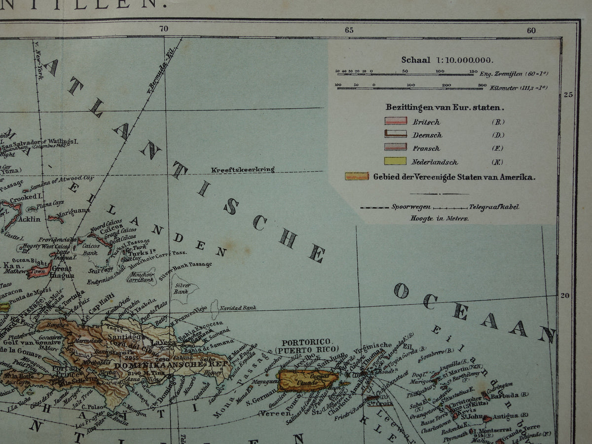 Alte Karte der Karibik von 1905, originale antike Karte der Karibik, Antillen, Karibikinseln zu verkaufen: Kuba, Aruba, Curaçao