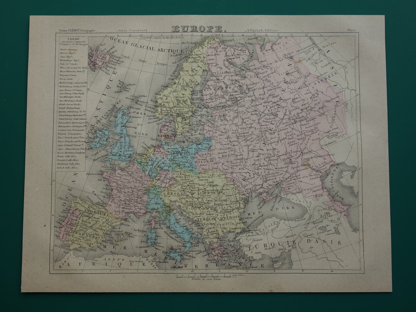 Oude kaart van Europa uit 1877 originele antieke handgekleurde landkaart continent Europa