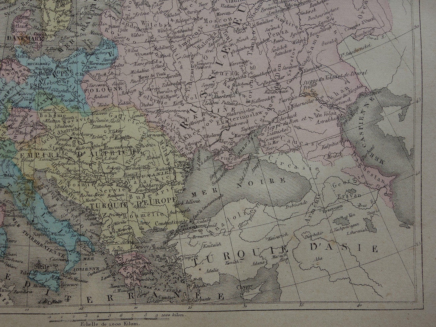 Oude kaart van Europa uit 1877 originele antieke handgekleurde landkaart continent Europa