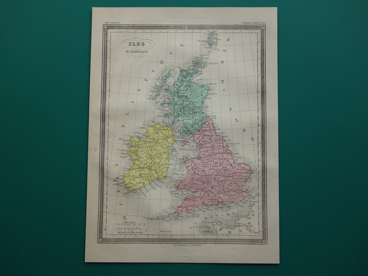 Britse Eilanden Oude kaart van Verenigd Koninkrijk en Ierland uit 1877 originele antieke landkaart