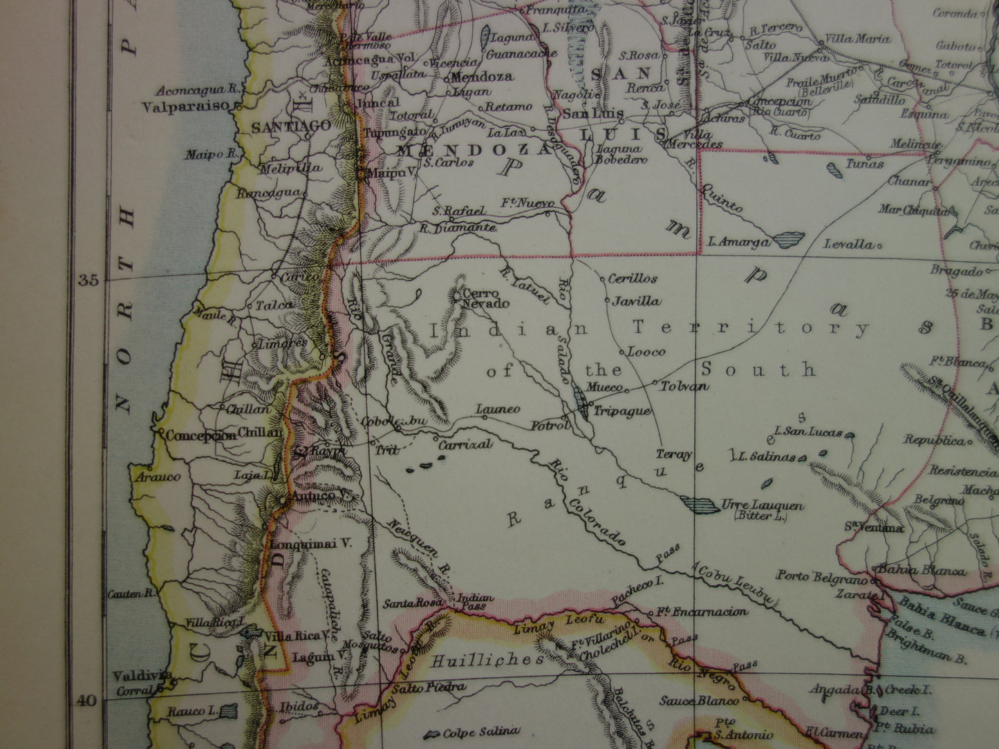 ARGENTINIE oude landkaart van Argentinië uit 1875 originele antieke Engelse kaart van de Argentijnse Republiek