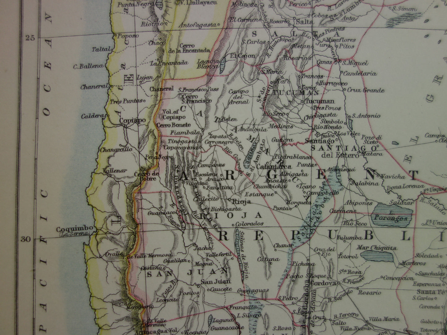 ARGENTINIE oude landkaart van Argentinië uit 1875 originele antieke Engelse kaart van de Argentijnse Republiek