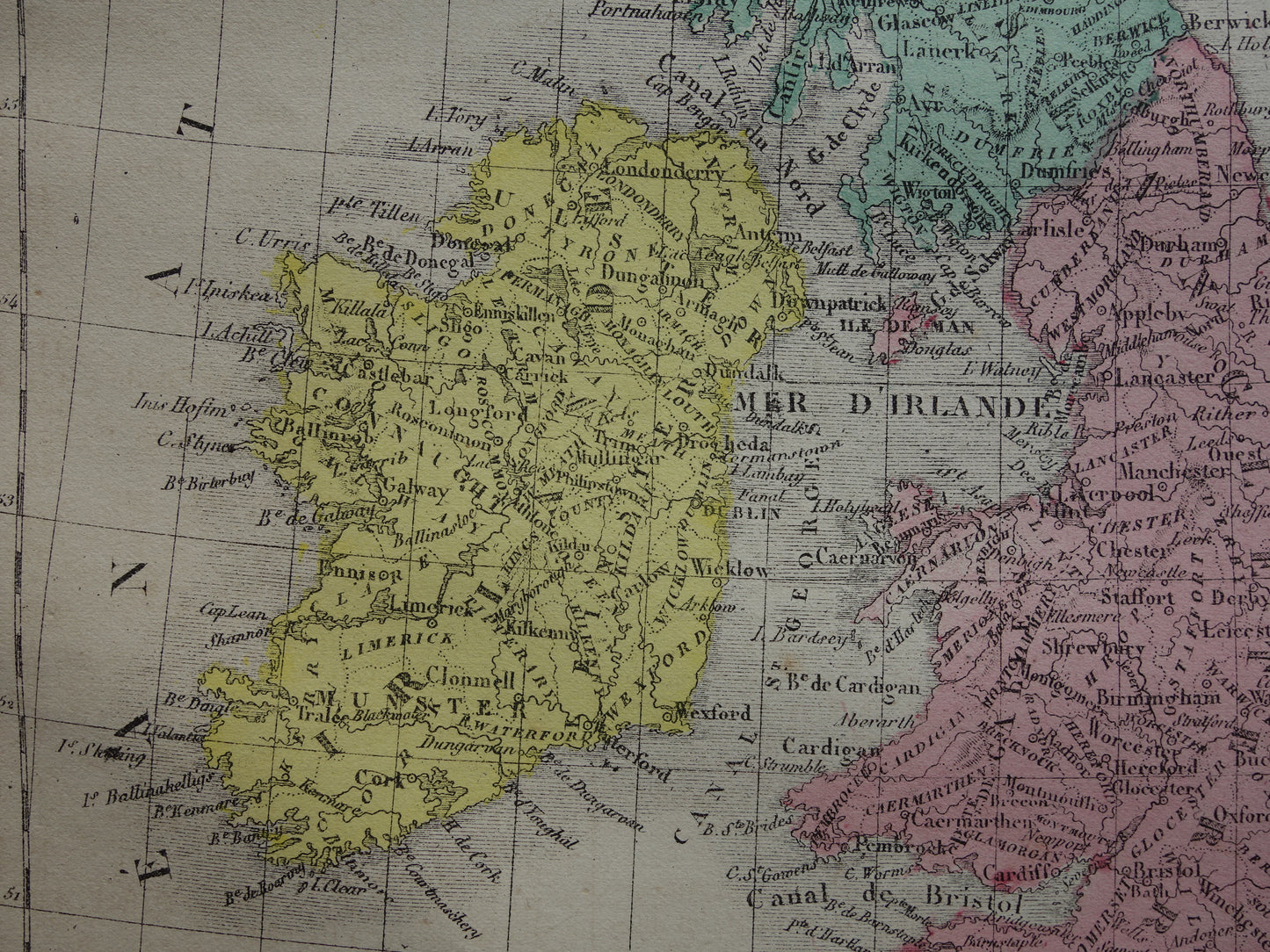 Britse Eilanden Oude kaart van Verenigd Koninkrijk en Ierland uit 1877 originele antieke landkaart