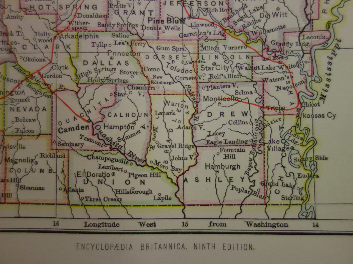 ARKANSAS Antieke landkaart van de staat Arkansas 1875 originele oude kaart Little Rock Fayetteville Fort Smith Hot Springs Colchester VS te koop Verenigde Staten