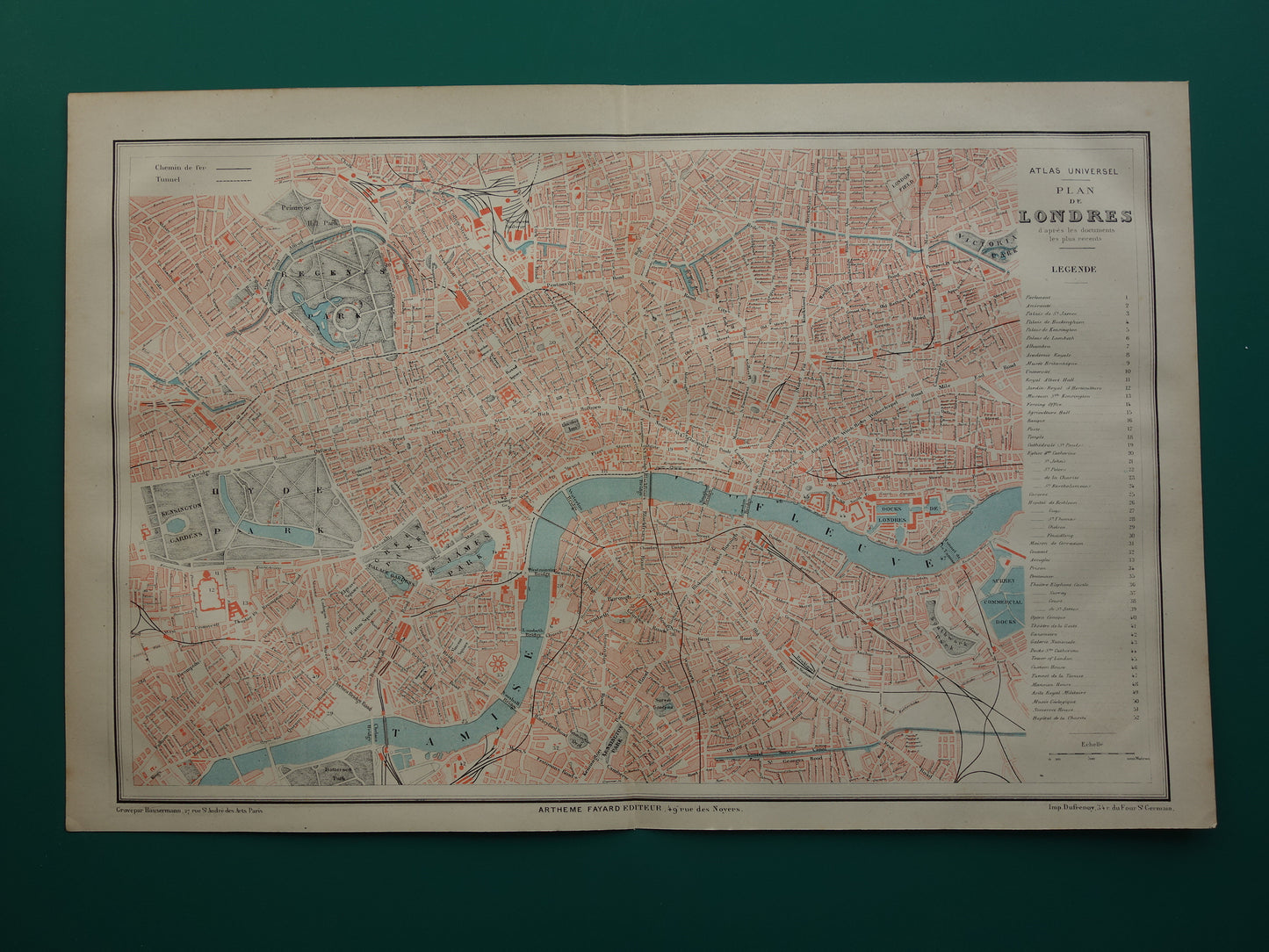 LONDEN oude kaart van Londen Engeland uit 1877 originele antieke Franse plattegrond London