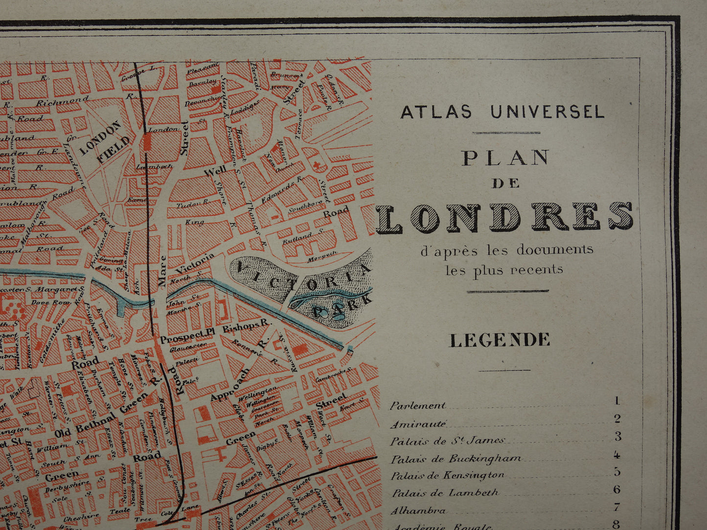 LONDEN oude kaart van Londen Engeland uit 1877 originele antieke Franse plattegrond London