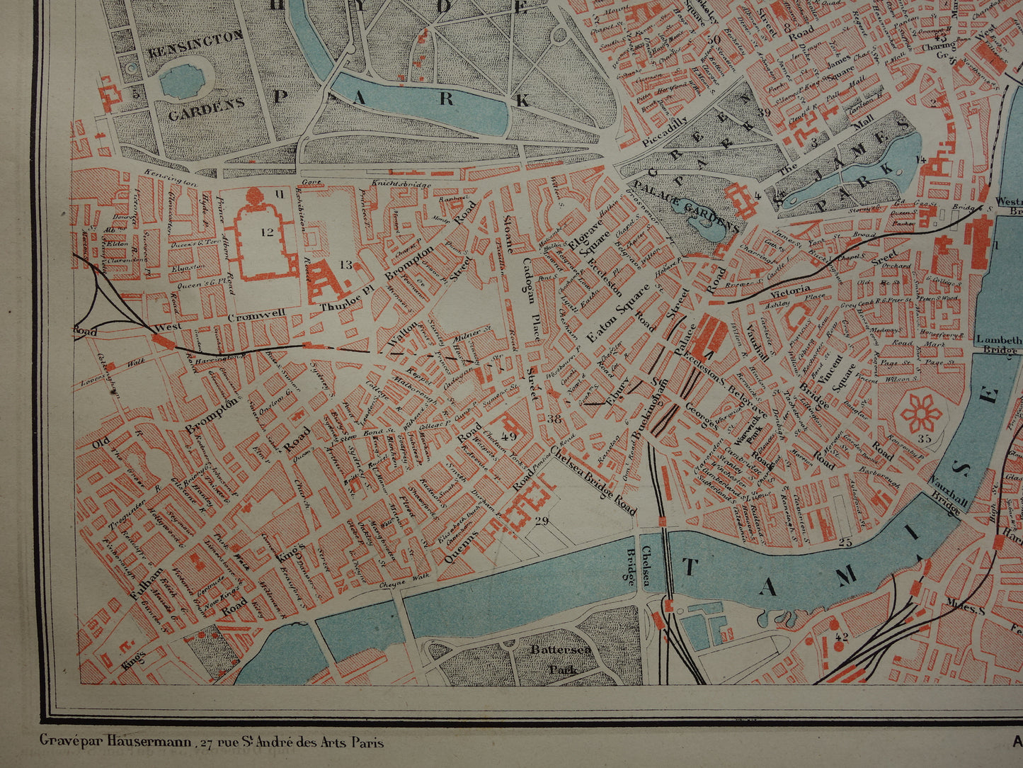 LONDEN oude kaart van Londen Engeland uit 1877 originele antieke Franse plattegrond London