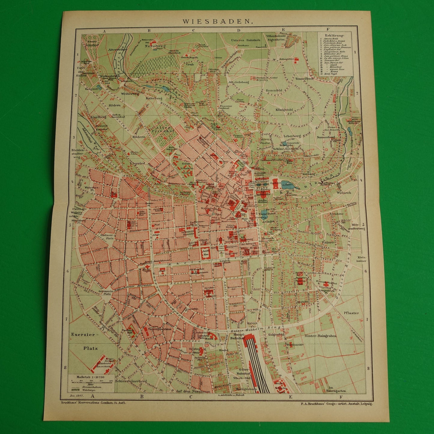 WIESBADEN oude kaart van Wiesbaden Duitsland in 1907 originele antieke Duitse plattegrond