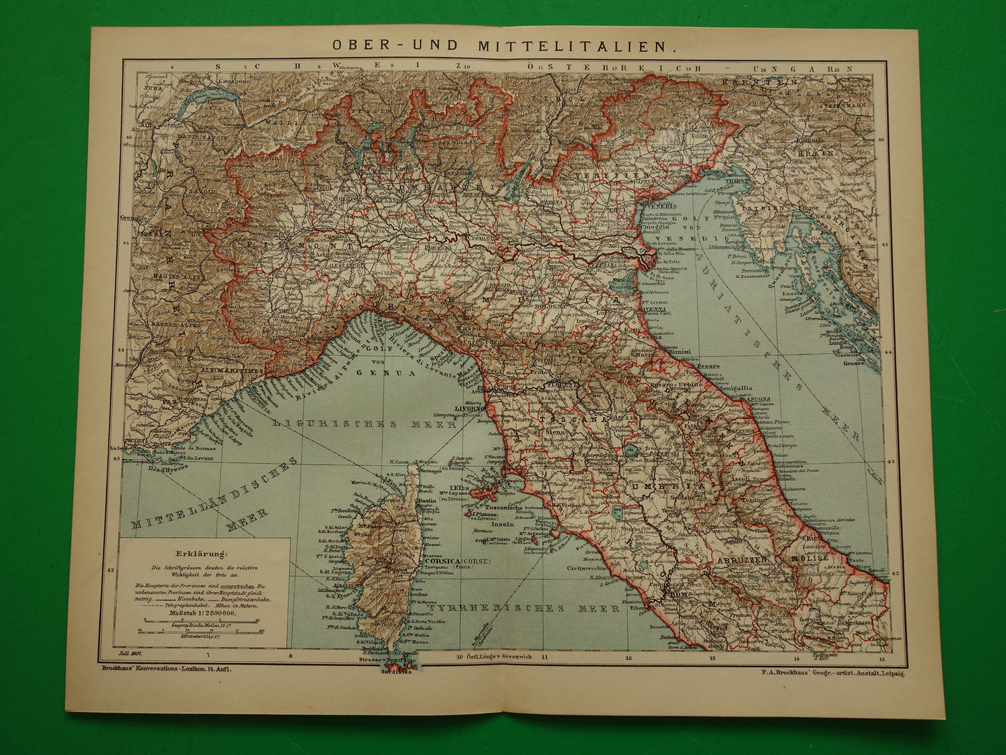 Oude kaart van Italië historische landkaart midden- en noord-Italie oude vintage kaarten met jaartal