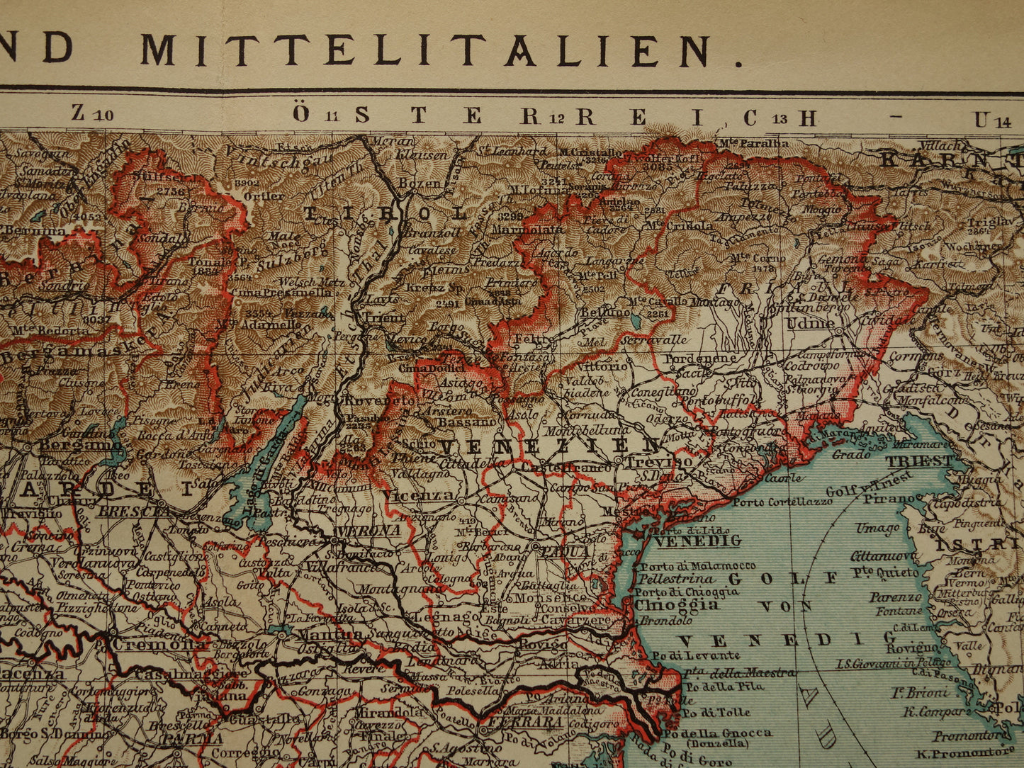 Oude kaart van Italië historische landkaart midden- en noord-Italie oude vintage kaarten met jaartal