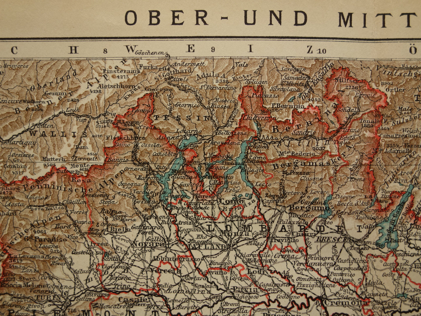 Oude kaart van Italië historische landkaart midden- en noord-Italie oude vintage kaarten met jaartal