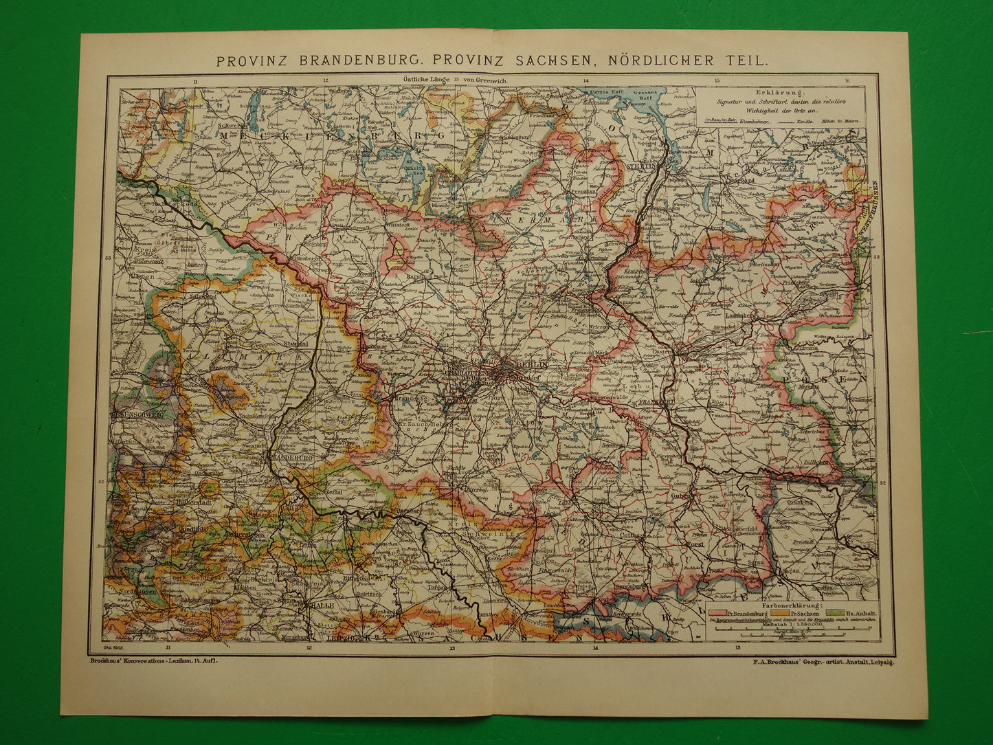 Brandenburg oude kaart van Berlijn en omgeving originele antieke landkaart provincie Brandenburg Saksen Duitsland vintage kaarten met jaartal