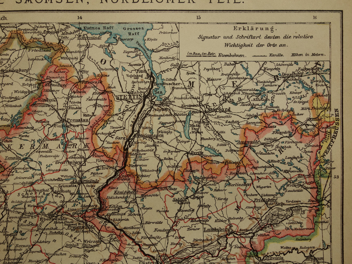 Brandenburg oude kaart van Berlijn en omgeving originele antieke landkaart provincie Brandenburg Saksen Duitsland vintage kaarten met jaartal