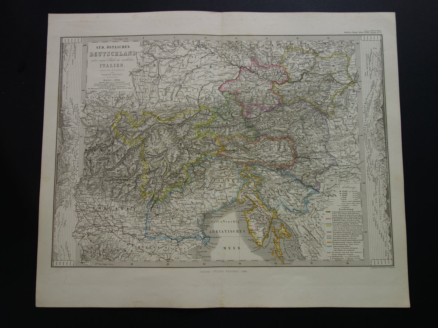 OOSTENRIJK oude kaart van Oostenrijk met Slovenië en Venetië in 1863