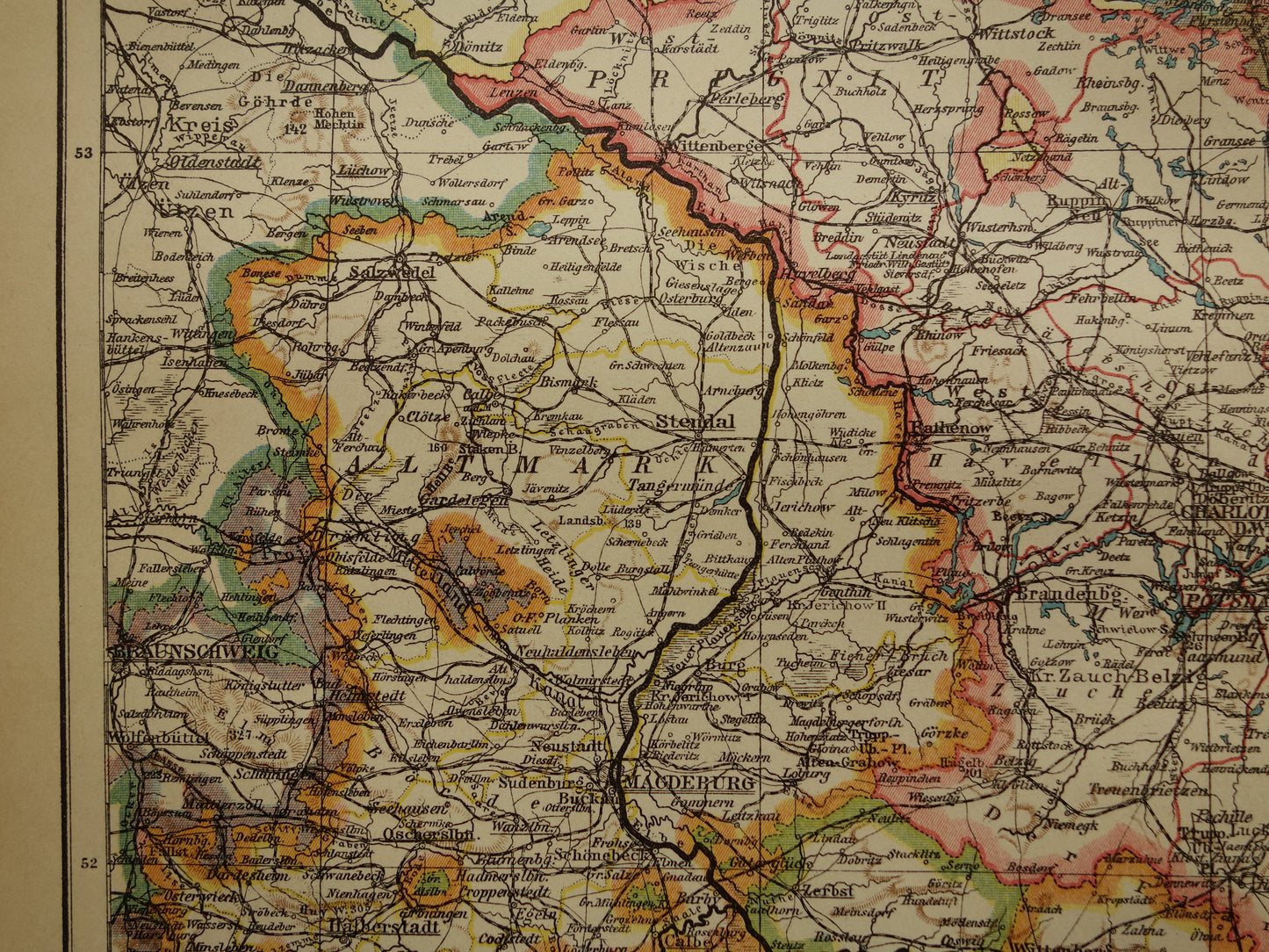 Brandenburg oude kaart van Berlijn en omgeving originele antieke landkaart provincie Brandenburg Saksen Duitsland vintage kaarten met jaartal