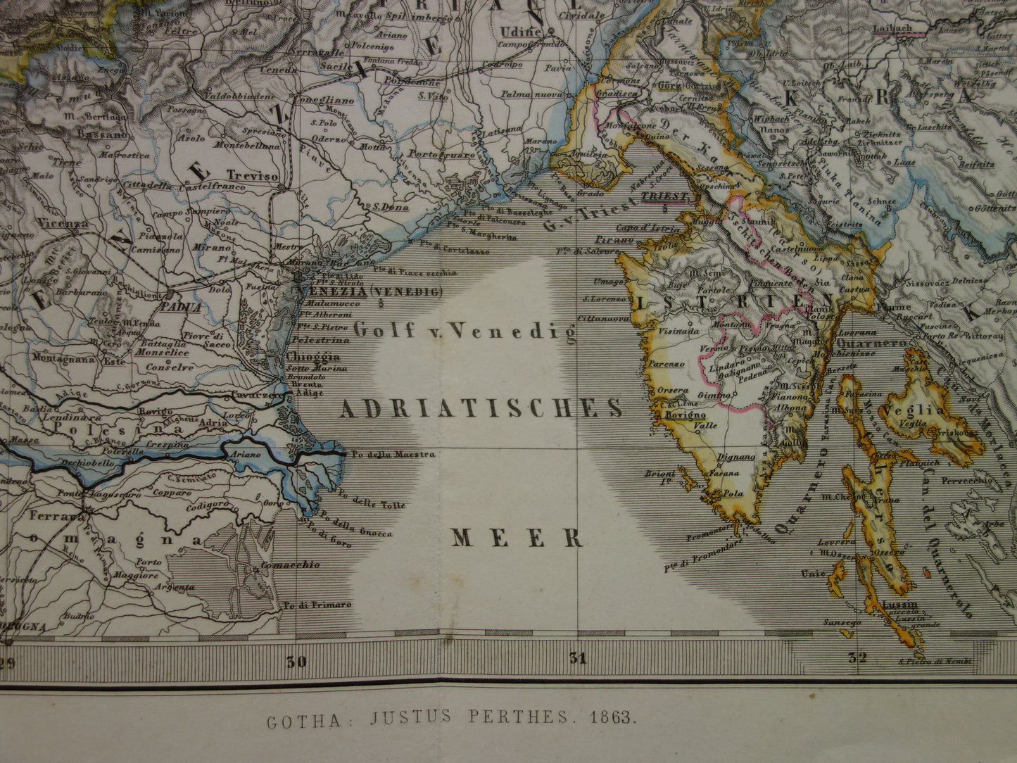 OOSTENRIJK oude kaart van Oostenrijk met Slovenië en Venetië in 1863 Antieke grote handgekleurde landkaart Wenen Graz Tirol