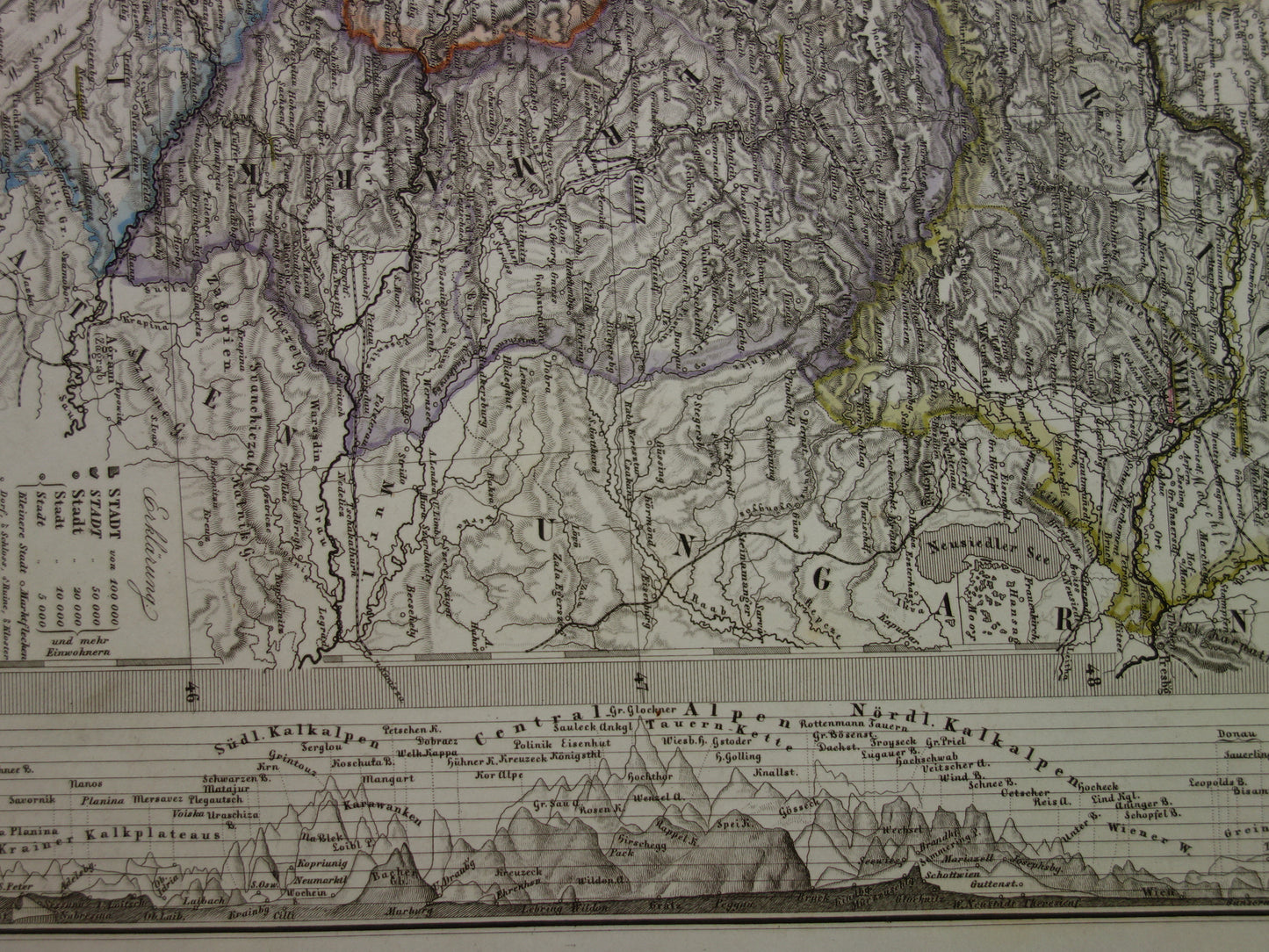 OOSTENRIJK oude kaart van Oostenrijk met Slovenië en Venetië in 1863 Antieke grote handgekleurde landkaart Wenen Graz Tirol