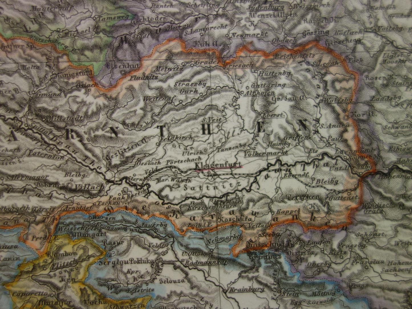 OOSTENRIJK oude kaart van Oostenrijk met Slovenië en Venetië in 1863 Antieke grote handgekleurde landkaart Wenen Graz Tirol