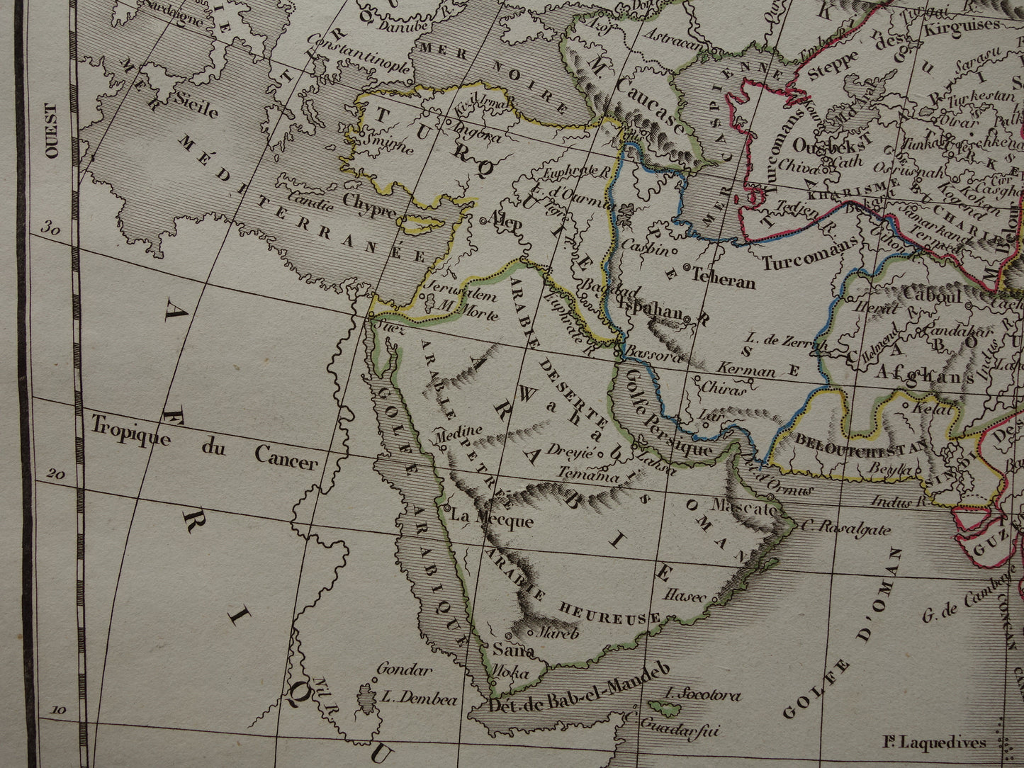 Oude kaart van Azië in het jaar 1832 originele antieke handgekleurde landkaart met jaartal