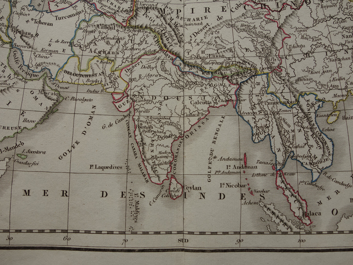 Oude kaart van Azië in het jaar 1832 originele antieke handgekleurde landkaart met jaartal