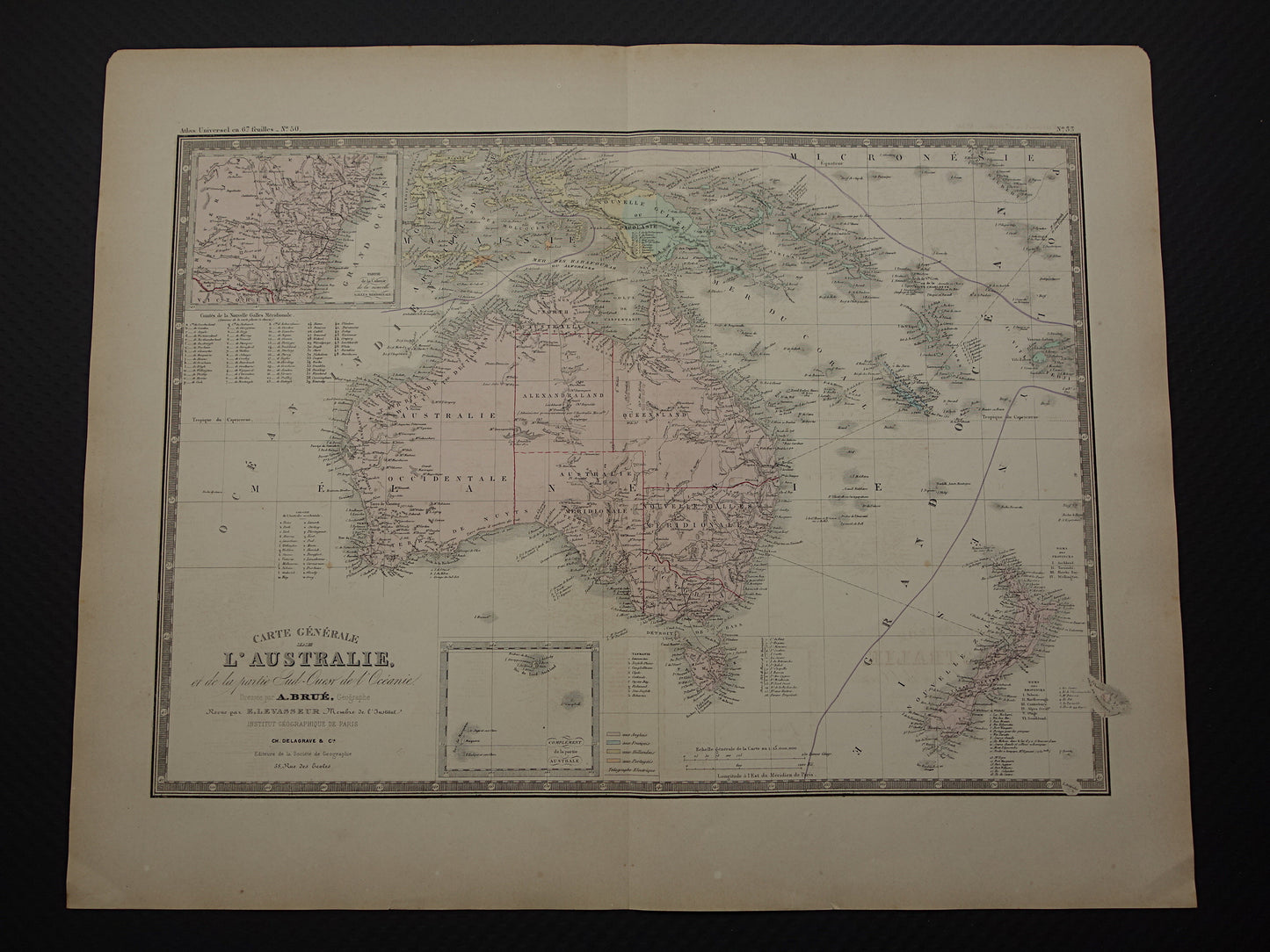 Grote oude kaart van Australië uit 1876 originele antieke landkaart Nieuw Zeeland vintage landkaarten