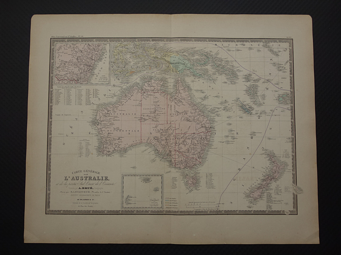 Grote oude kaart van Australië uit 1876 originele antieke landkaart Nieuw Zeeland vintage landkaarten
