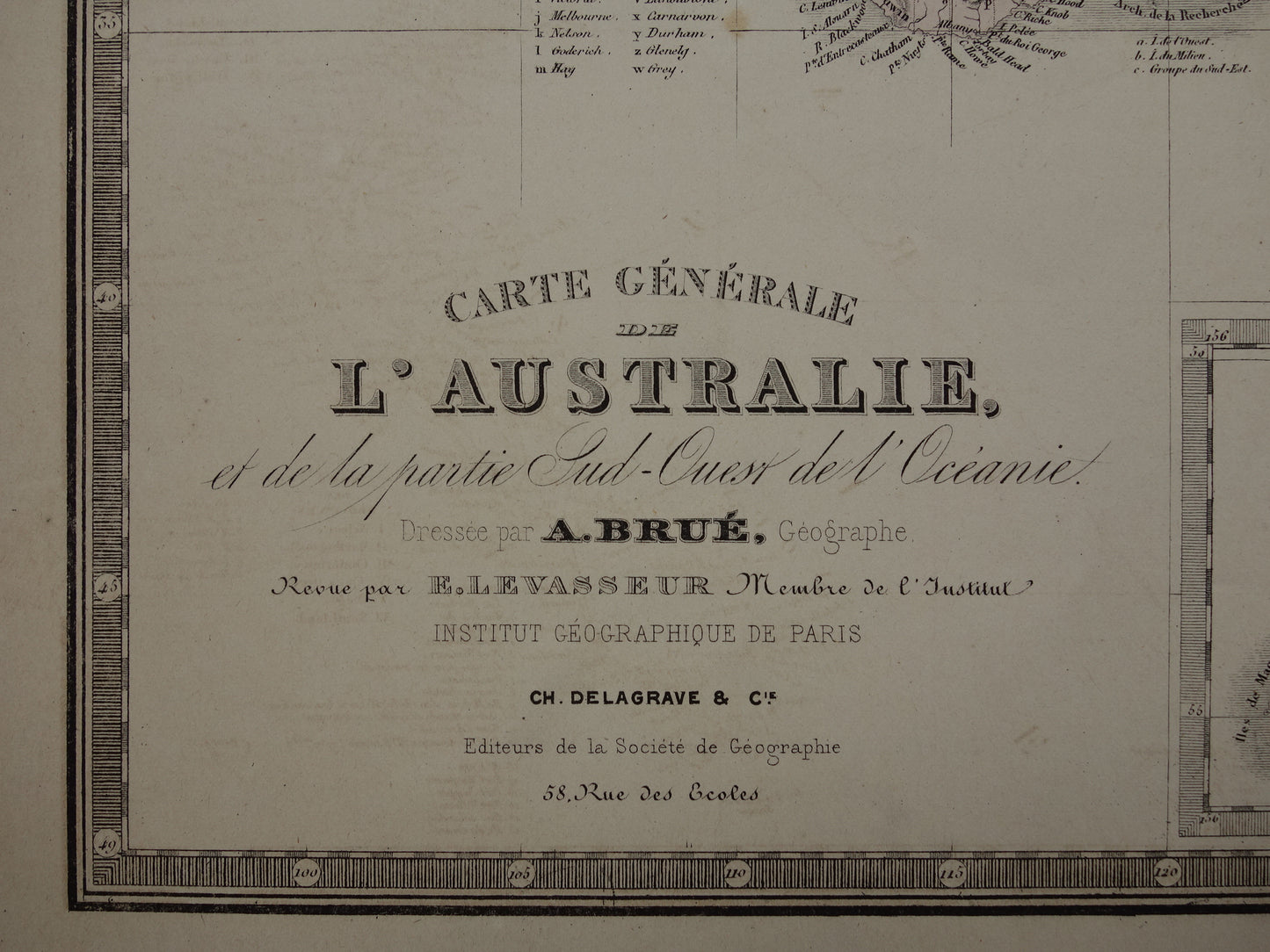 Grote oude kaart van Australië uit 1876 originele antieke landkaart Nieuw Zeeland vintage landkaarten