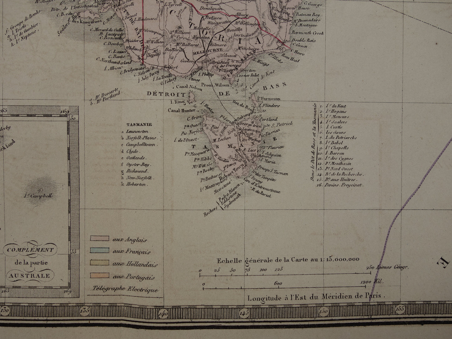 Grote oude kaart van Australië uit 1876 originele antieke landkaart Nieuw Zeeland vintage landkaarten