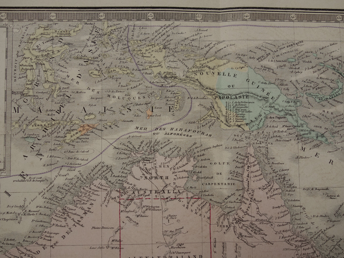 Grote oude kaart van Australië uit 1876 originele antieke landkaart Nieuw Zeeland vintage landkaarten
