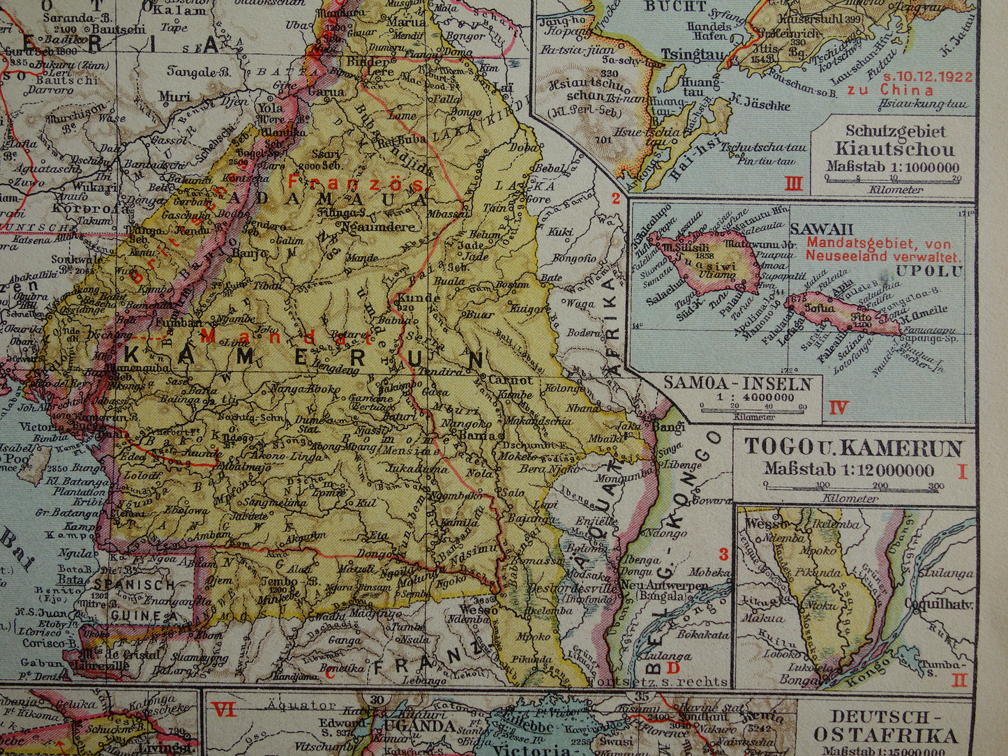 Duitse Koloniën oude landkaart Kamerun Togo Namibië Duits-Oostafrika Bismarck Archipel vintage kaarten