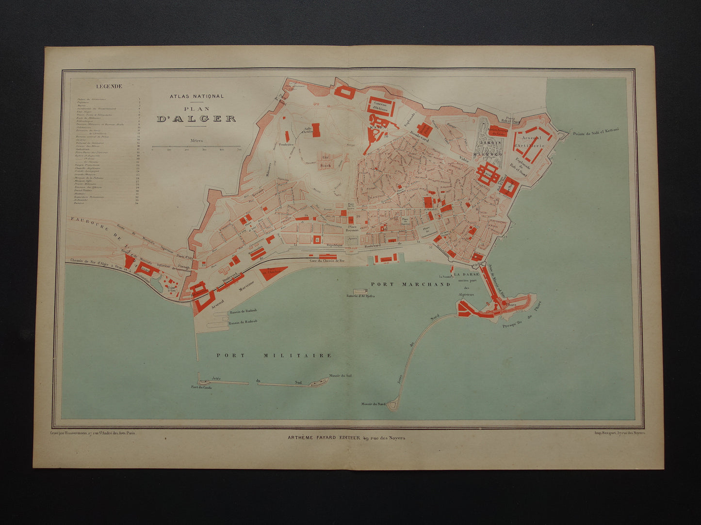 historische plattegrond kaarten van Algiers Algerije winkel