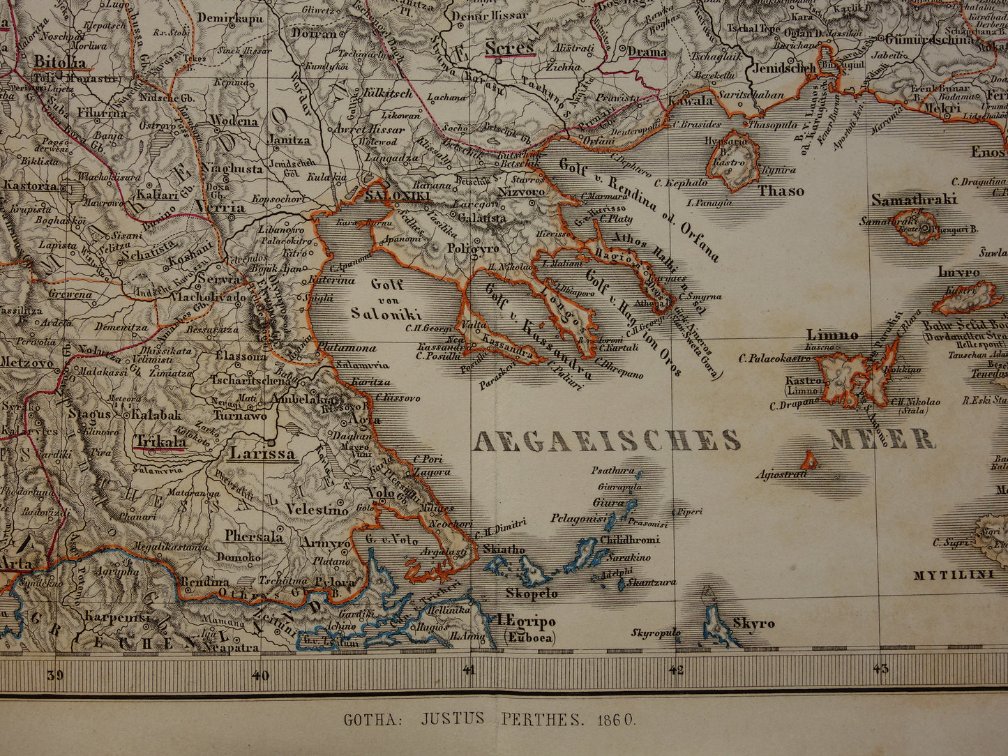 Servië Bulgarije oude landkaart van de Balkan 1860 originele antieke kaart/poster Turkse Rijk in Europa