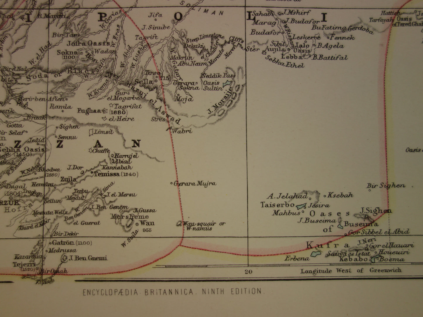 Oude landkaart van Libië 1888 originele antieke kaart Tripoli Sirte Benghazi Misrata