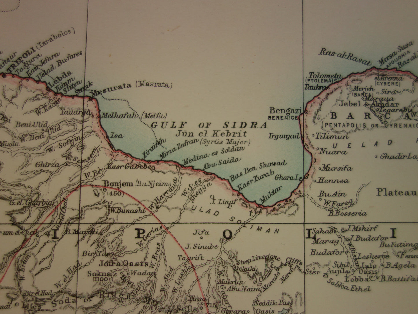 Oude landkaart van Libië 1888 originele antieke kaart Tripoli Sirte Benghazi Misrata