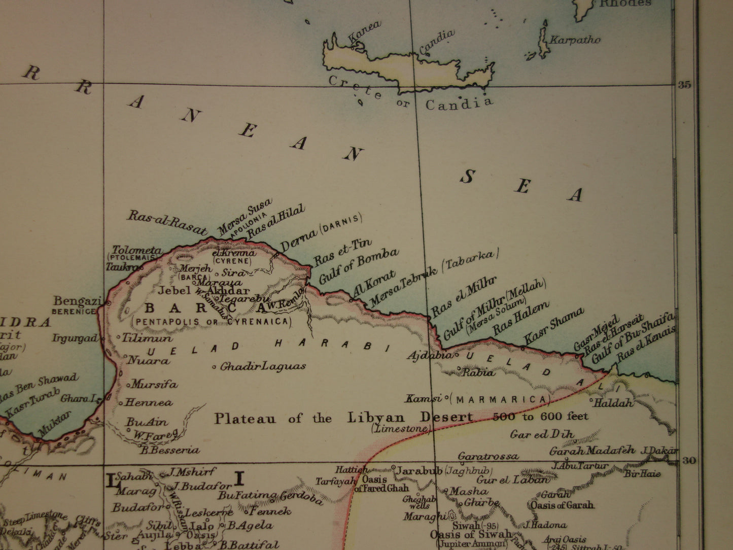 Oude landkaart van Libië 1888 originele antieke kaart Tripoli Sirte Benghazi Misrata
